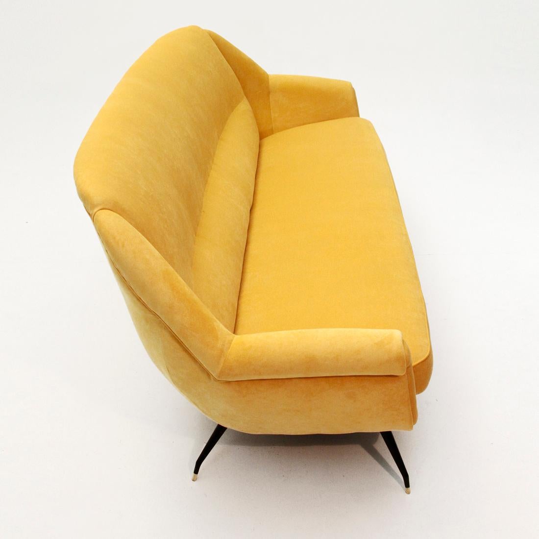 Metal Italian Mid-Century Yellow Velvet Sofa, 1950s