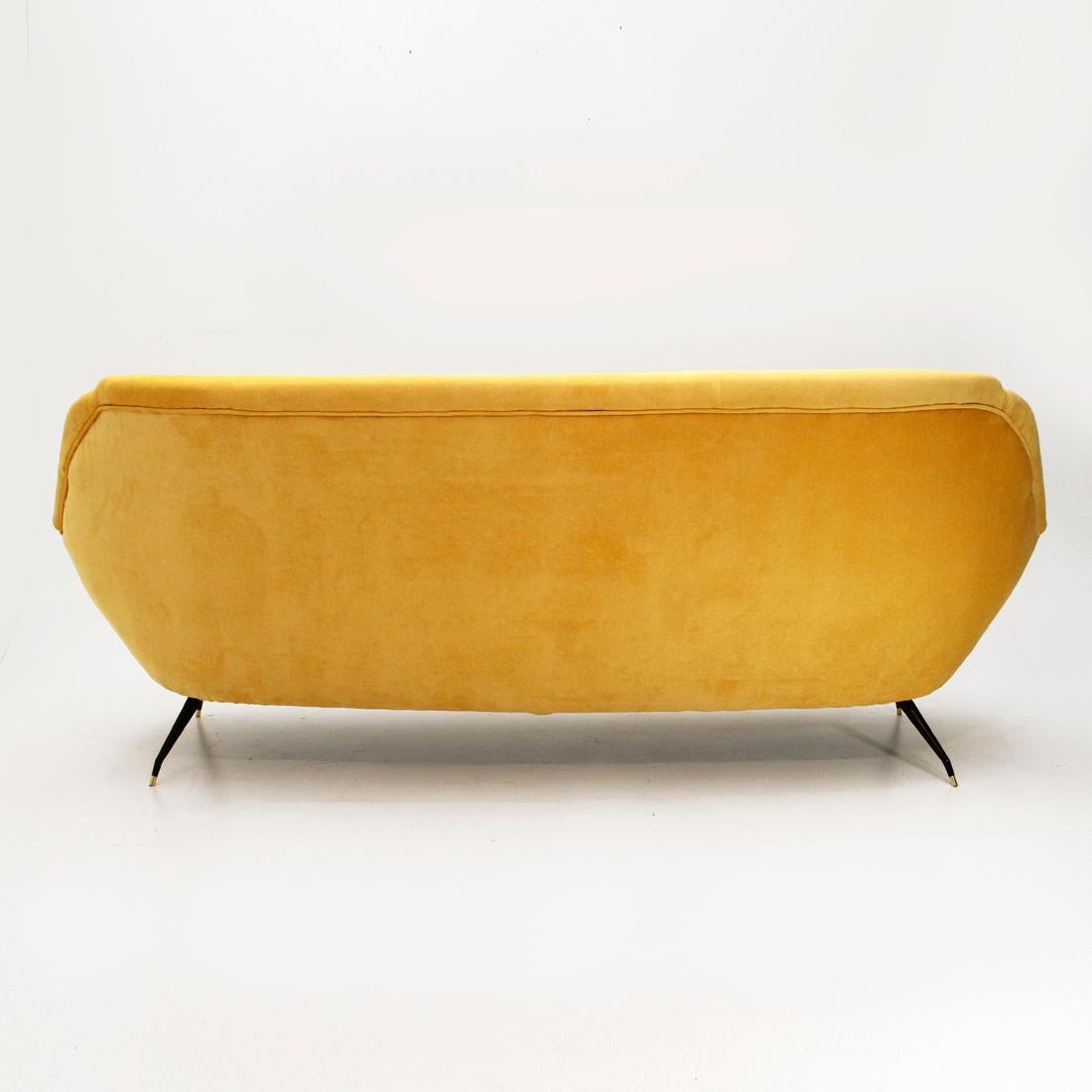 Italian Mid-Century Yellow Velvet Sofa, 1950s 1
