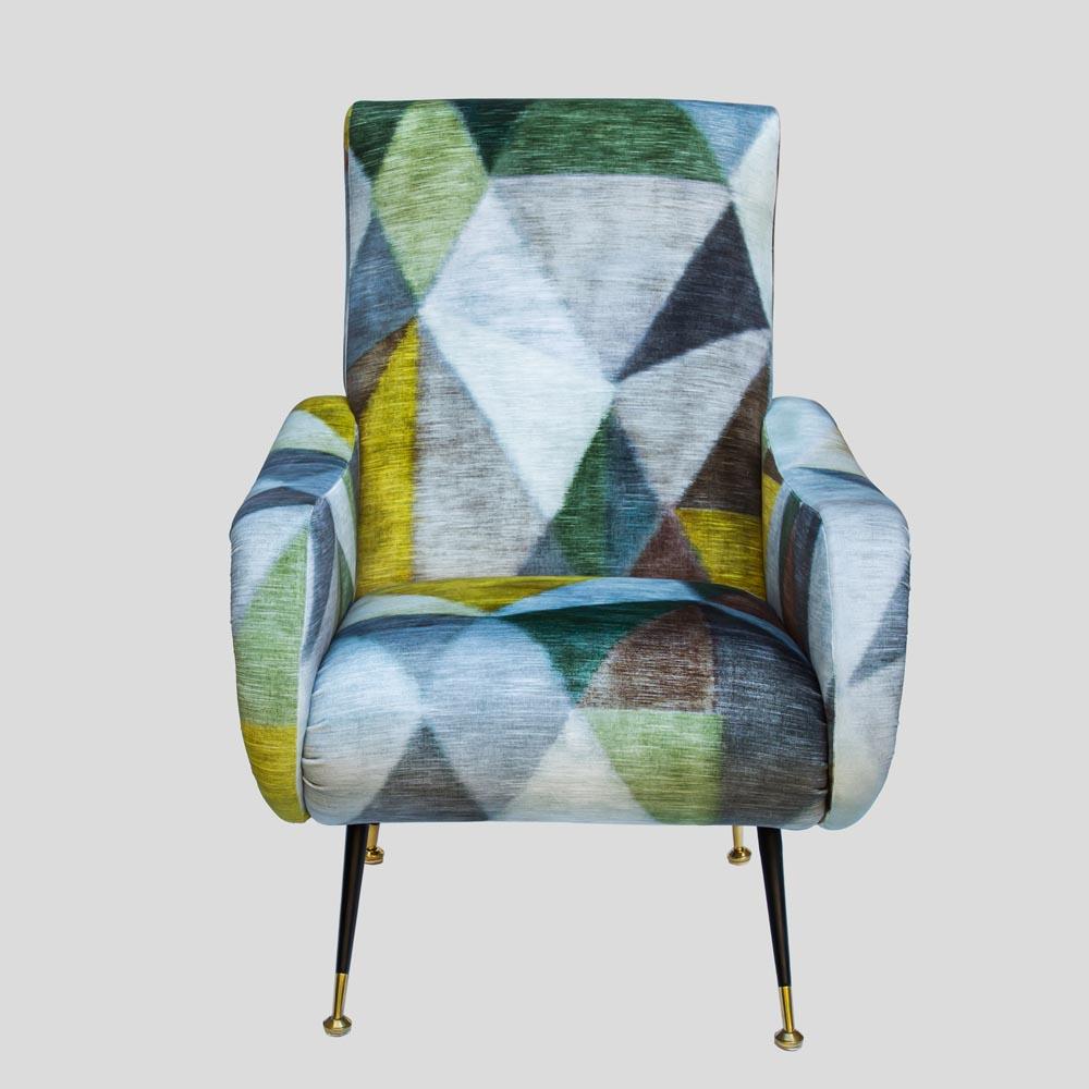 Mid-Century Modern Italian Mid-Century Zanuso Style Armchair in Multicolor Geometric Pattern For Sale