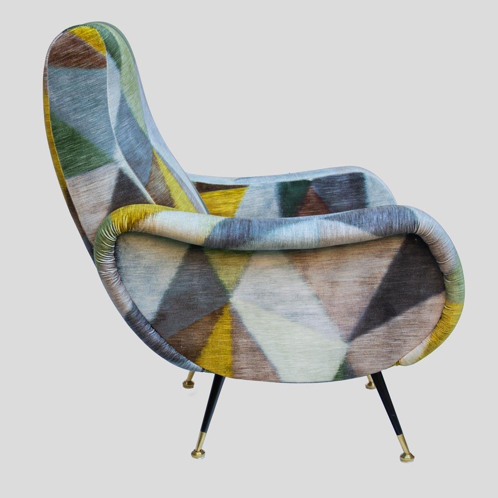 Italian Mid-Century Zanuso Style Armchair in Multicolor Geometric Pattern In Good Condition For Sale In London, GB
