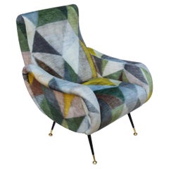 Italienischer Sessel im Zanuso-Stil aus der Mitte des Jahrhunderts mit mehrfarbigem geometrischem Muster