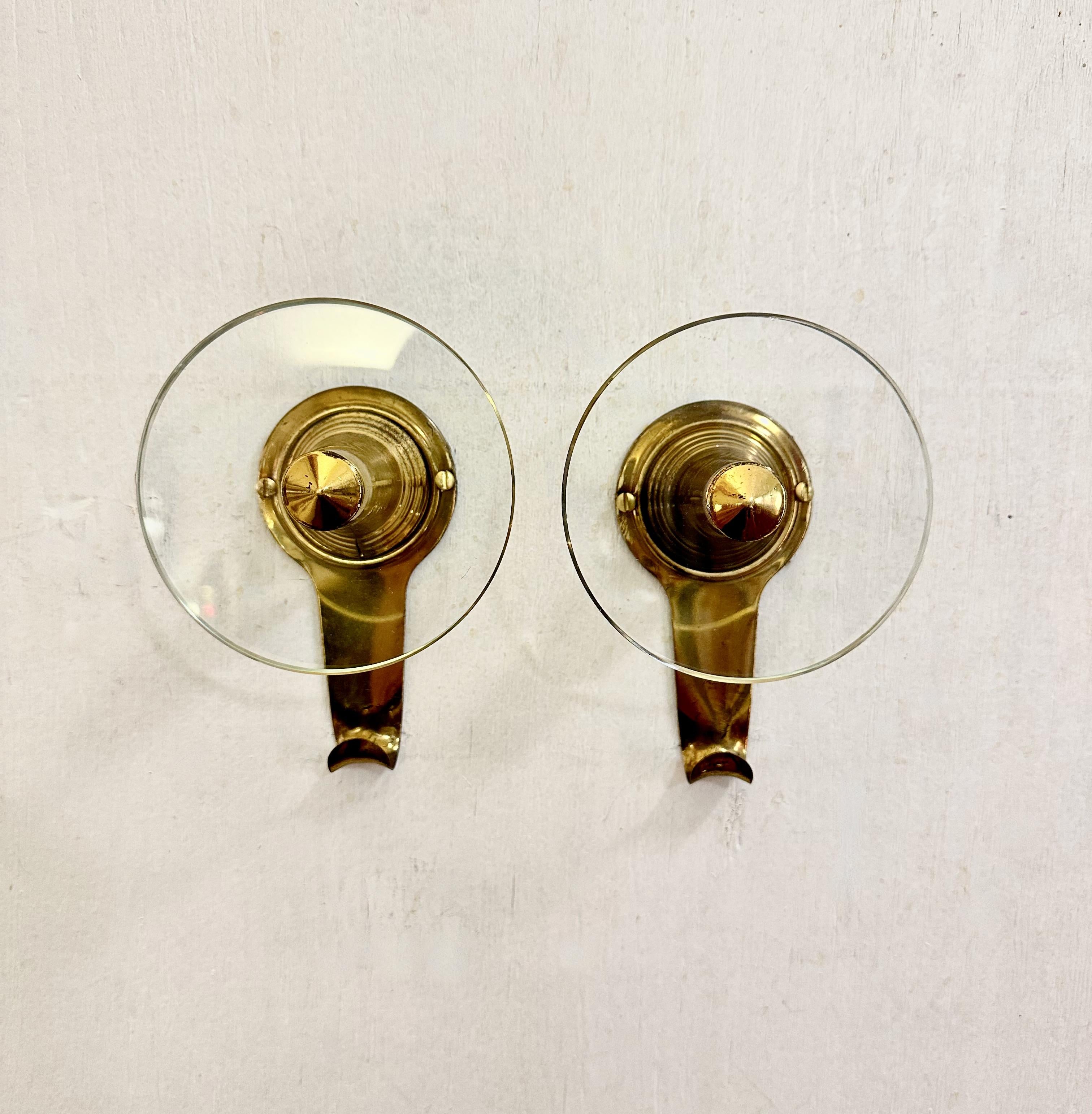 Mid-Century Modern Italian Mid-Centuty Modern Wall Brass and Glass Coat Racks, 1950 For Sale