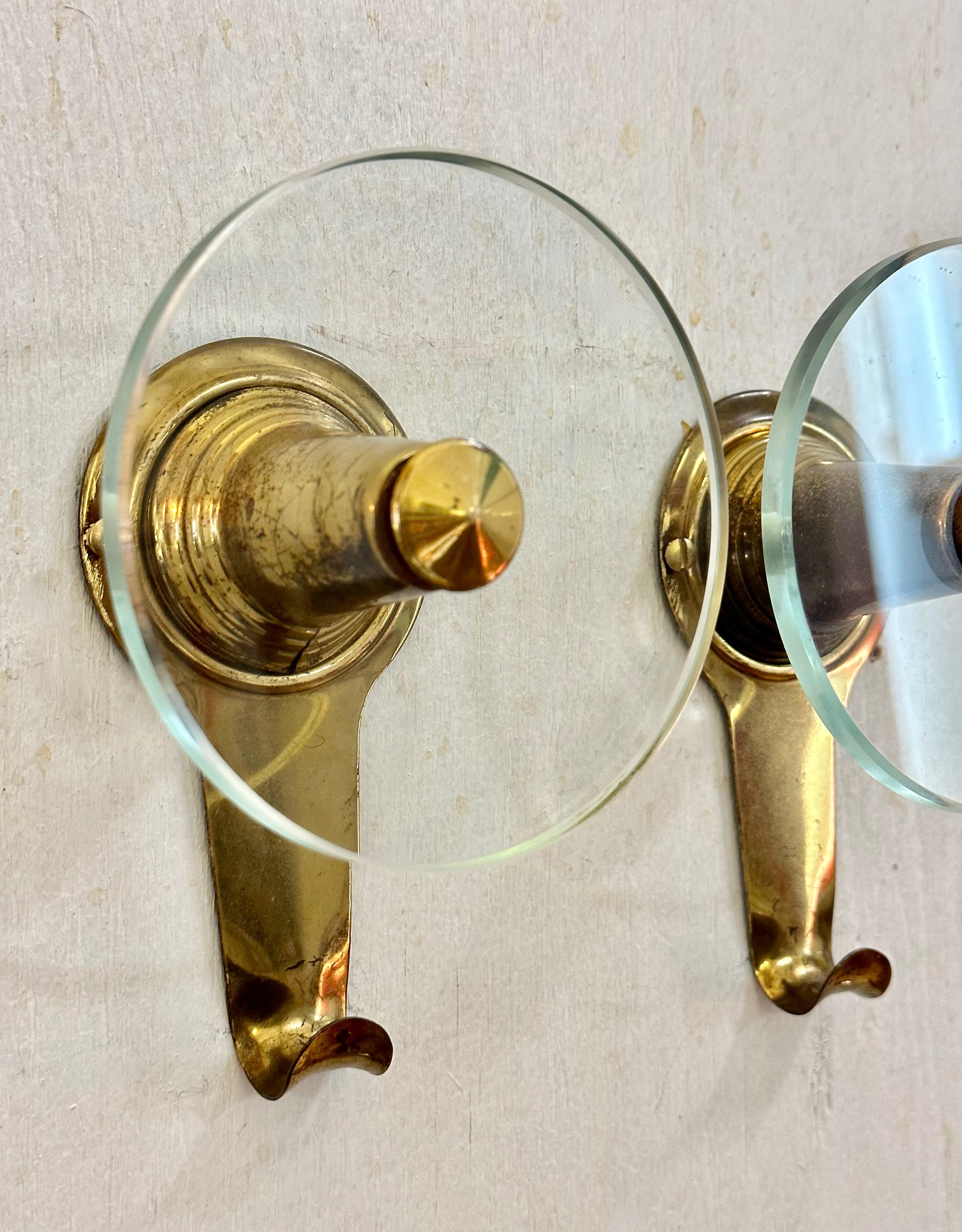 Mid-20th Century Italian Mid-Centuty Modern Wall Brass and Glass Coat Racks, 1950 For Sale