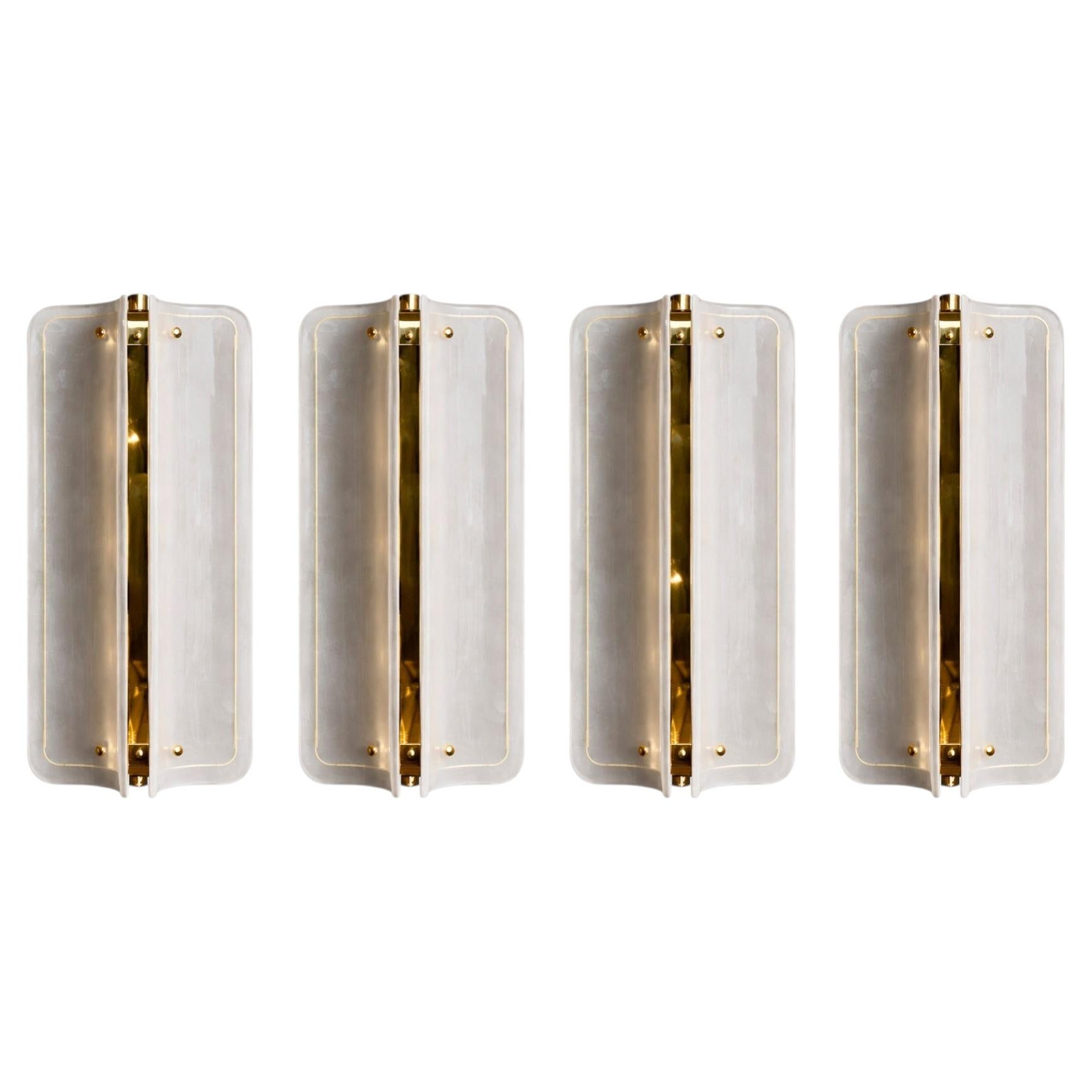 Italian Mid Modern Style Brass Wall Sconce with White Murano Glass Panels