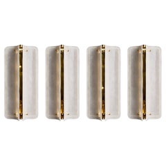Italian Mid Modern Style Brass Wall Sconce with White Murano Glass Panels