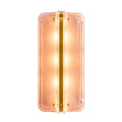 Italian Mid Modern Style Brass Wall Sconces With Pink Murano Glass Panels