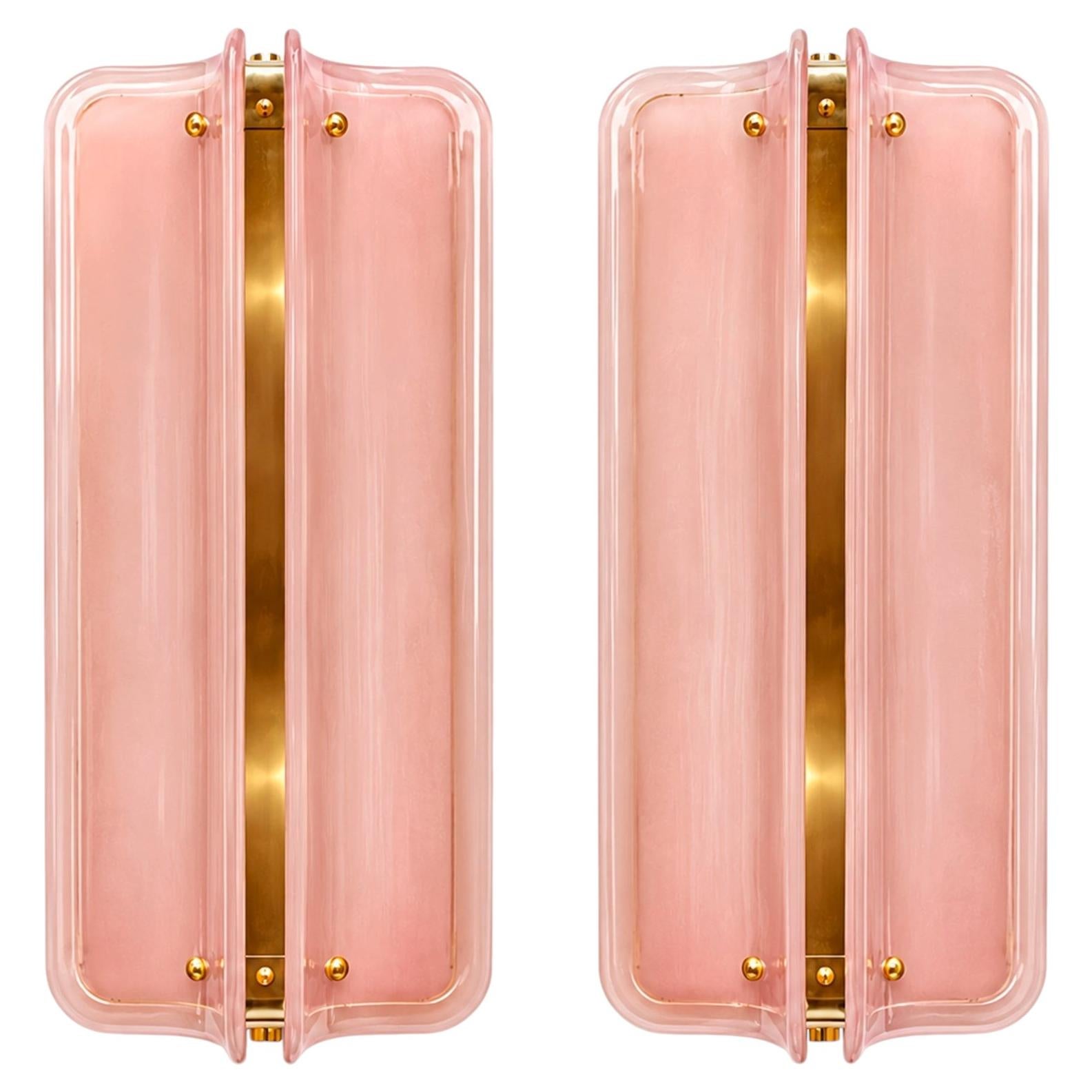 Wandleuchten im italienischen Mid-Modern-Stil aus Messing mit rosa Murano-Glaselementen