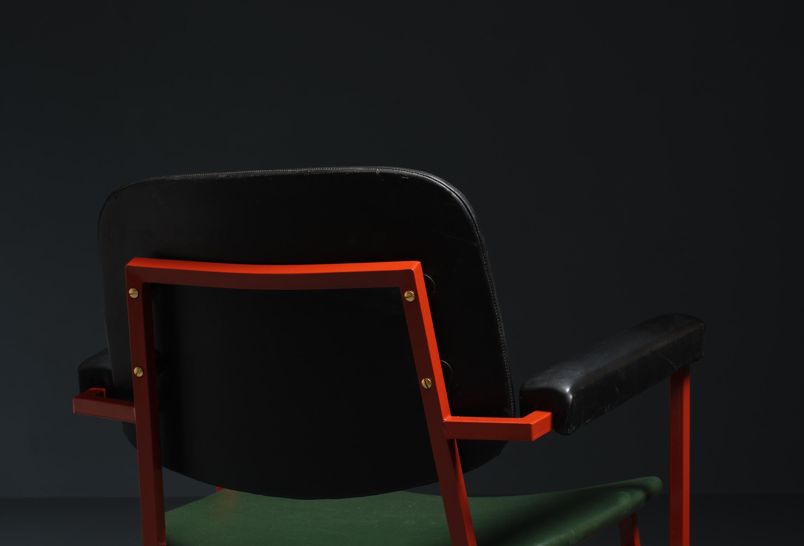 Italian Midcentury 1950s Red Lacquered Iron Desk Chair  In Good Condition In Rome, IT