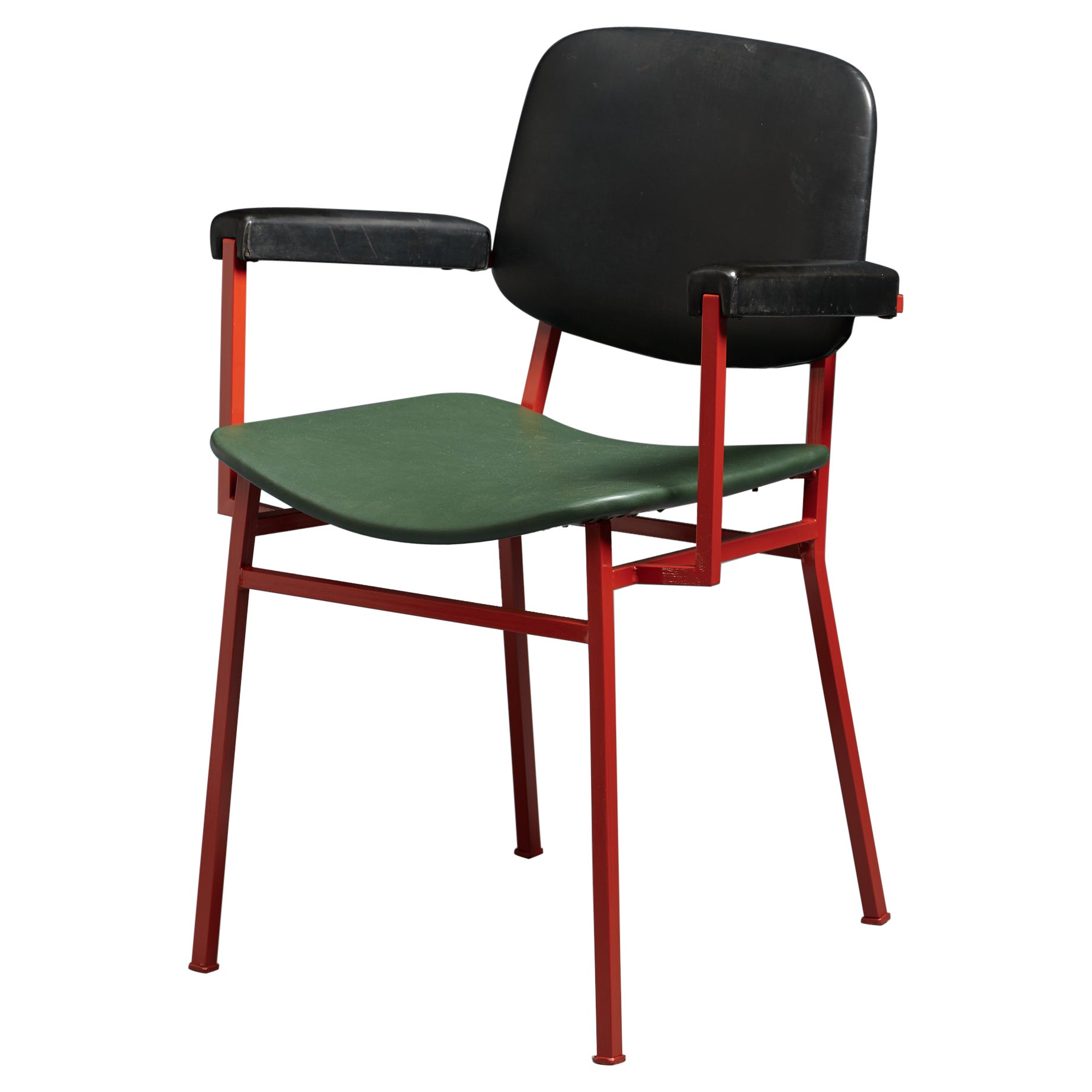 Italian Midcentury 1950s Red Lacquered Iron Desk Chair