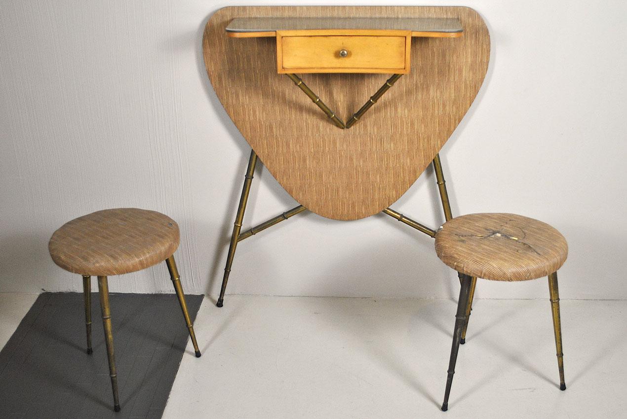 Italian Midcentury 1960s Consolle in Brass and Wood In Fair Condition For Sale In bari, IT