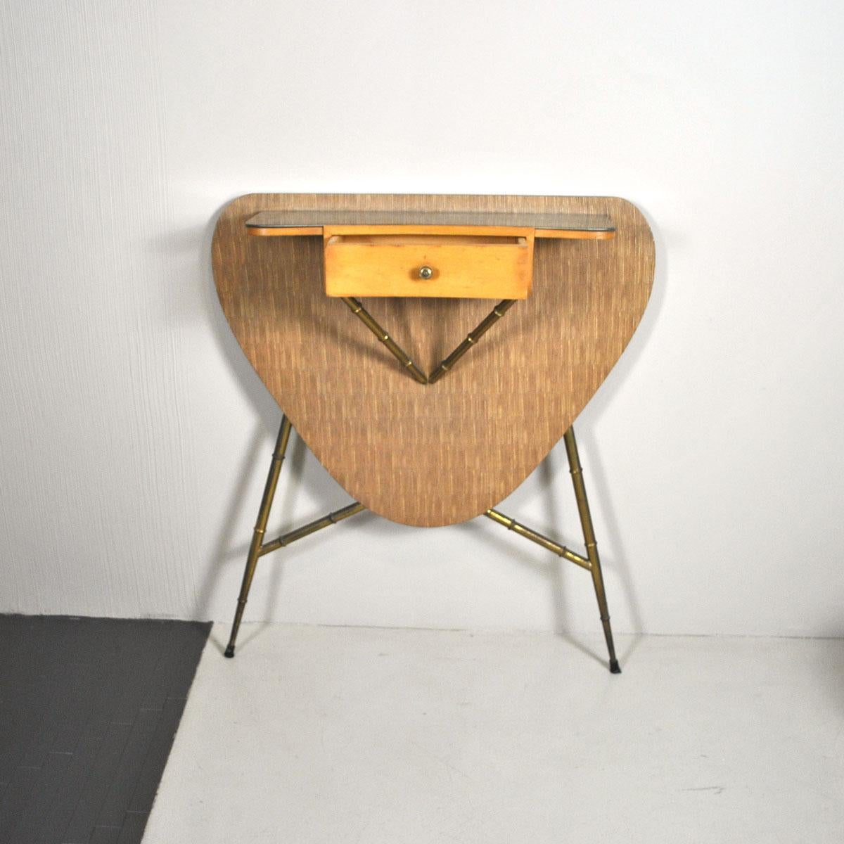 Italian Midcentury 1960s Consolle in Brass and Wood For Sale 1