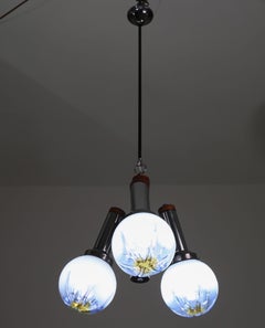 Italian Midcentury 3 Light Turquoise Blu Murano Glass Chandelier by Mazzega