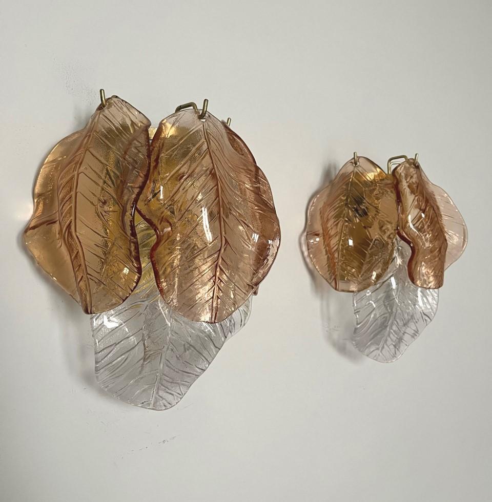 Mid-Century Modern Italian Midcentury Pair of Amber Clear Murano Wall Sconces by Mazzega, 1970s