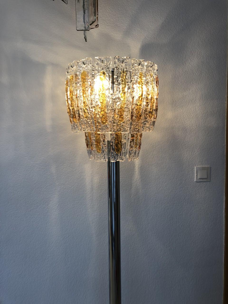 Mid-Century Modern Italian Midcentury Amber Clear Murano Glass Floor Lamp by Mazzega, 1970s For Sale