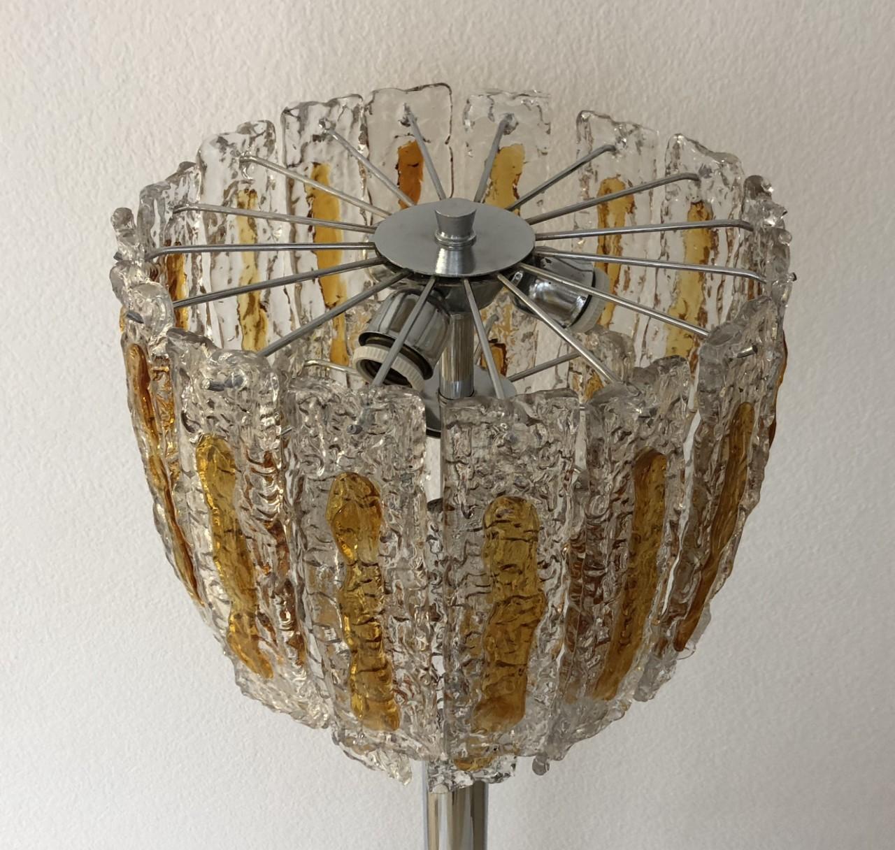 Metal Italian Midcentury Amber Clear Murano Glass Floor Lamp by Mazzega, 1970s For Sale