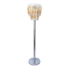 Italian Midcentury Amber Clear Murano Glass Floor Lamp by Mazzega, 1970s