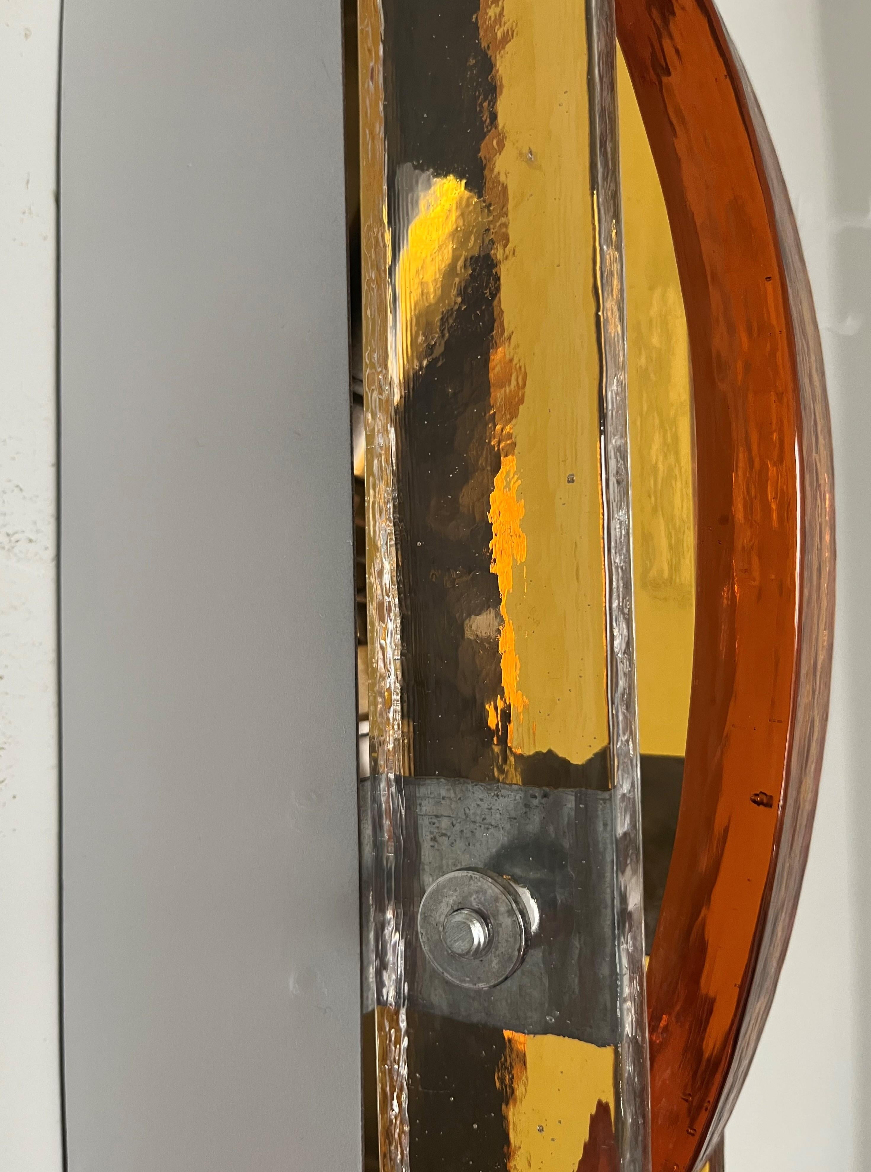 Italian Midcentury Amber Clear Murano Glass Wall Sconces by Poliarte, 1970s For Sale 2