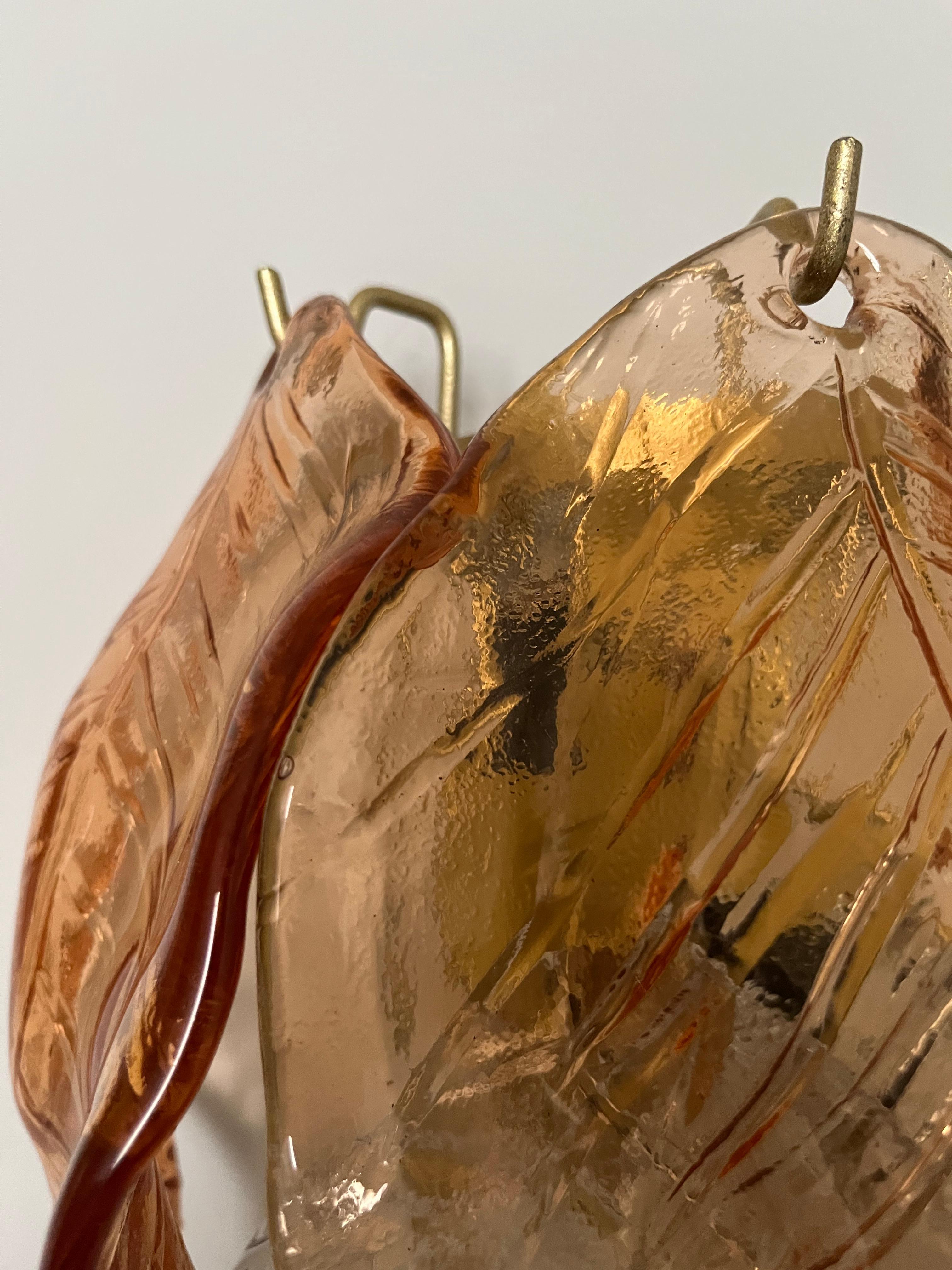 Italian Midcentury Amber Leaf Murano Glass Wall Sconce, 1970s 1