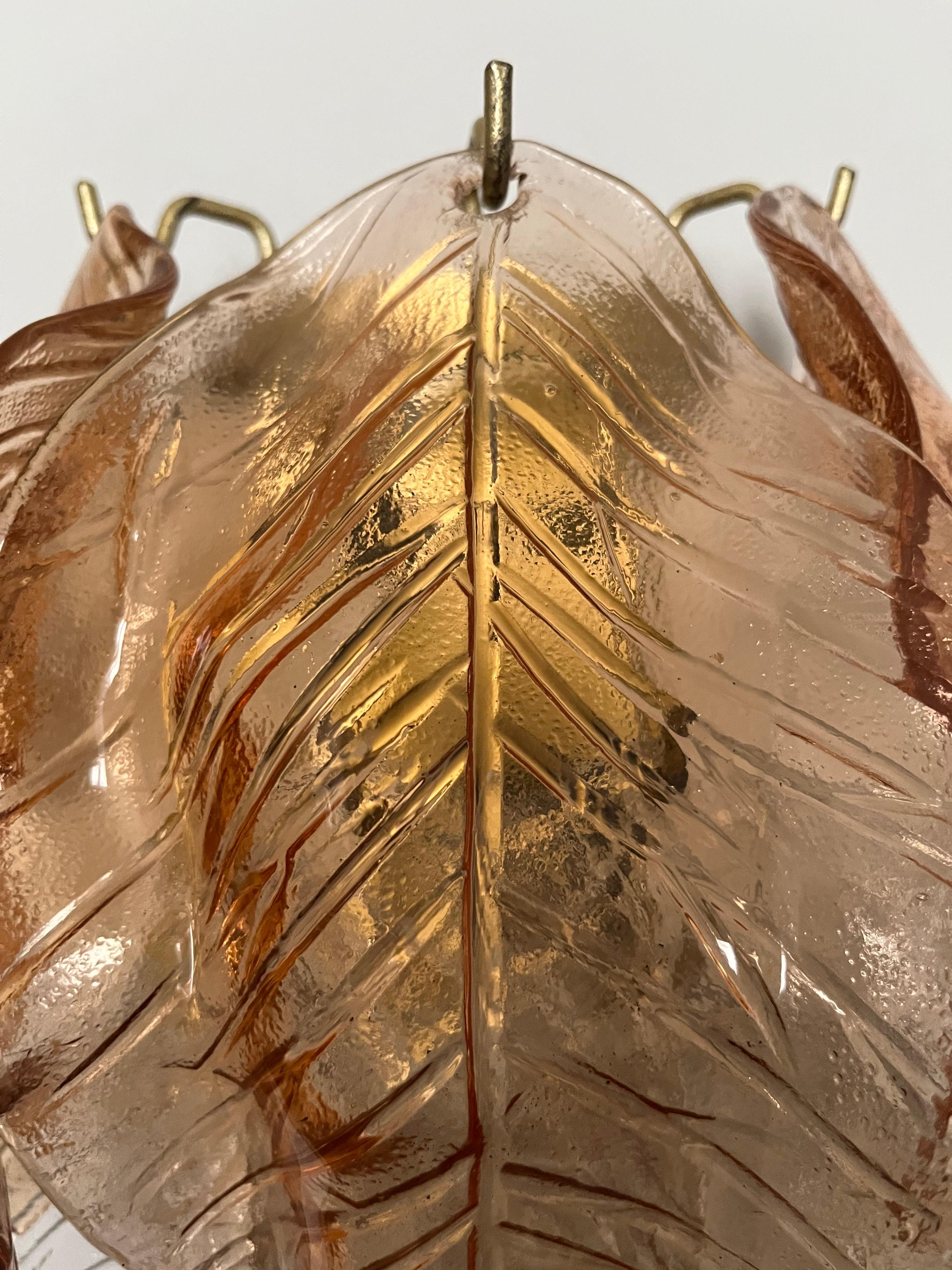 Italian Midcentury Amber Leaf Murano Glass Wall Sconce, 1970s 2