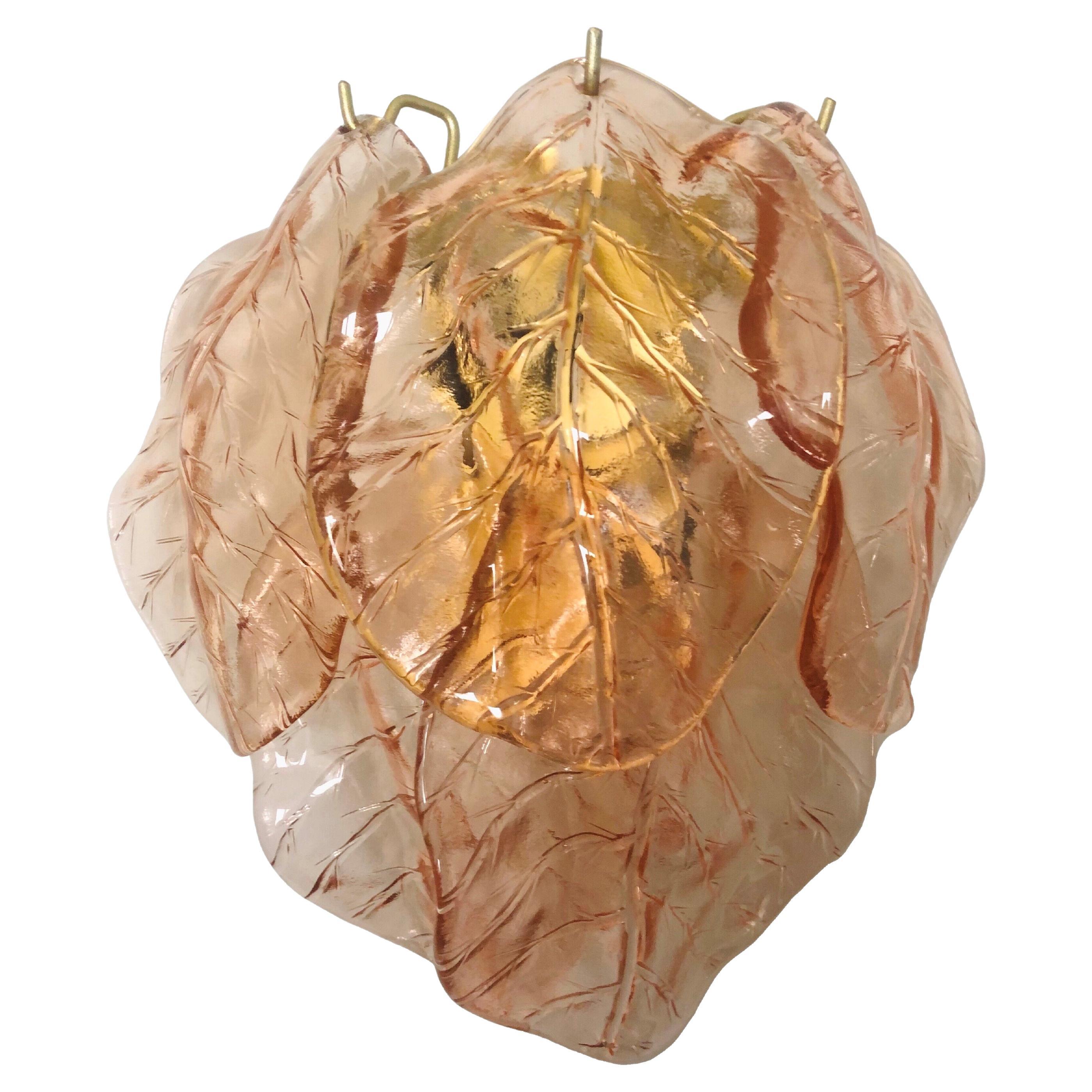 Italian Midcentury Amber Leaf Murano Glass Wall Sconce, 1970s