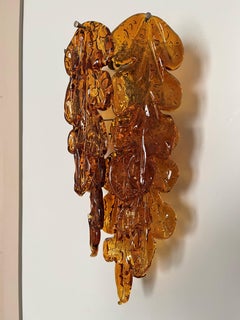 Italian Midcentury Amber Murano Leaf Wall Sconce by Mazzega, 1970s
