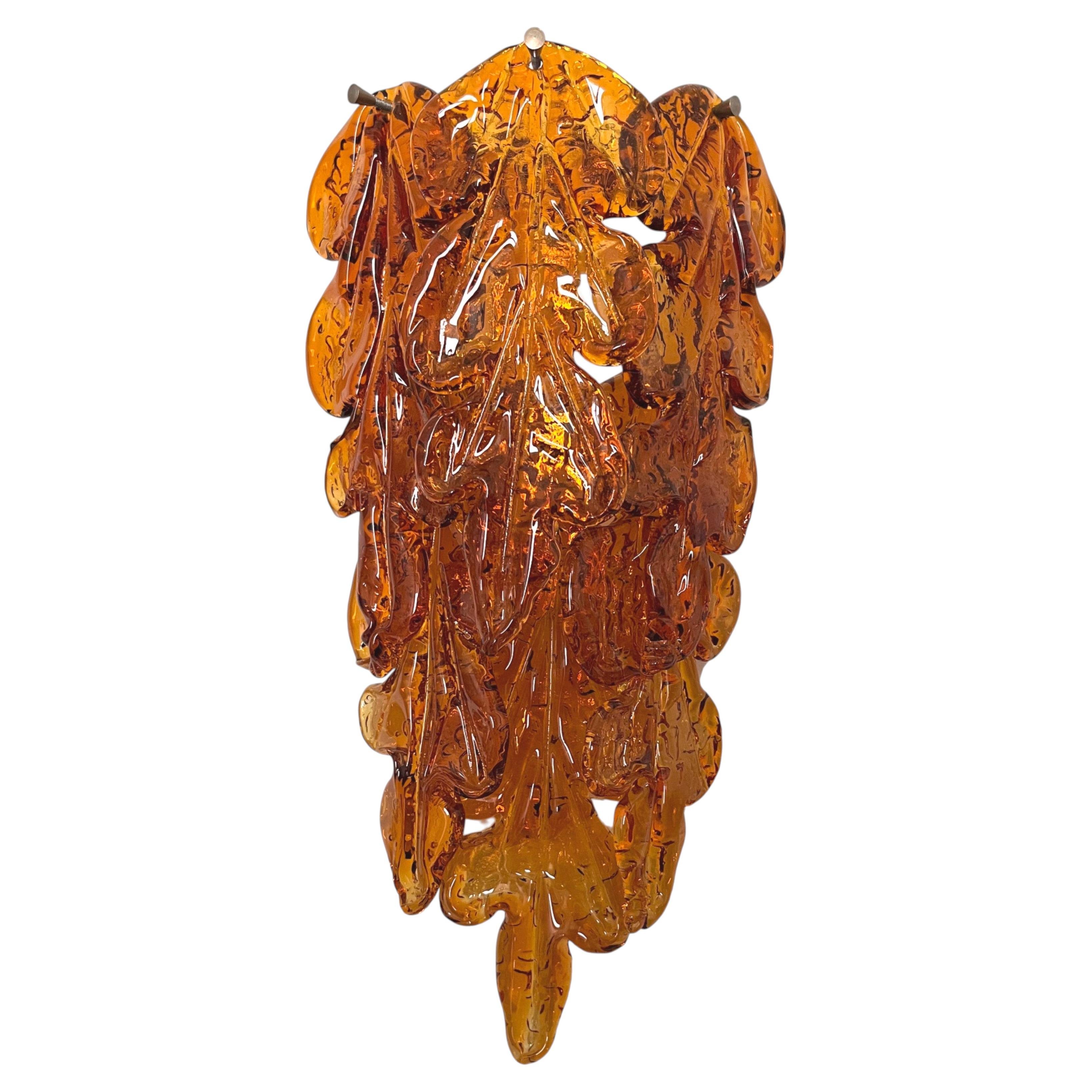 Italian Midcentury Amber Murano Leaf Wall Sconce by Mazzega, 1970s