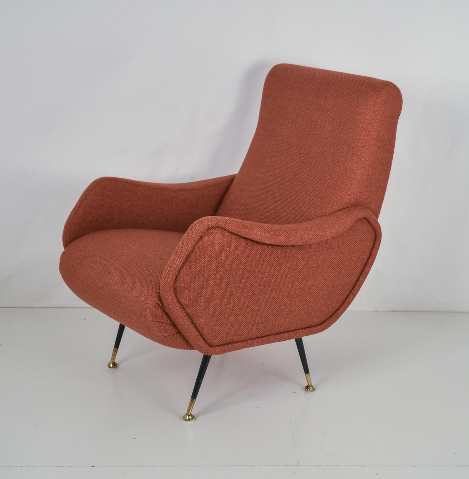 Mid-Century Modern Italian Midcentury Armchair in the Style of Marco Zanuso  , reupholstered 1950's For Sale