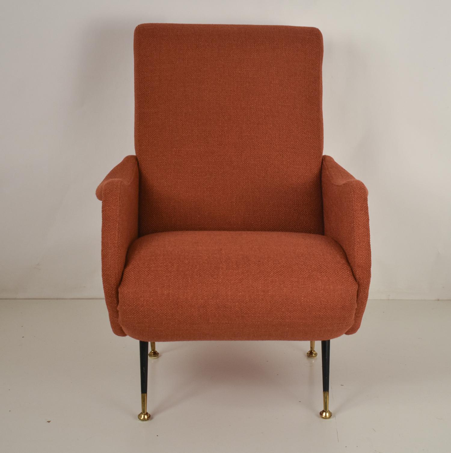 Mid-Century Modern Italian Midcentury Armchair in the Style of Marco Zanuso  , reupholstered 1950's