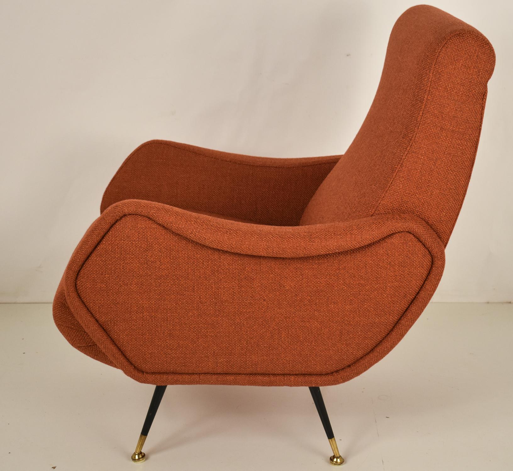 Metal Italian Midcentury Armchair in the Style of Marco Zanuso  , reupholstered 1950's For Sale
