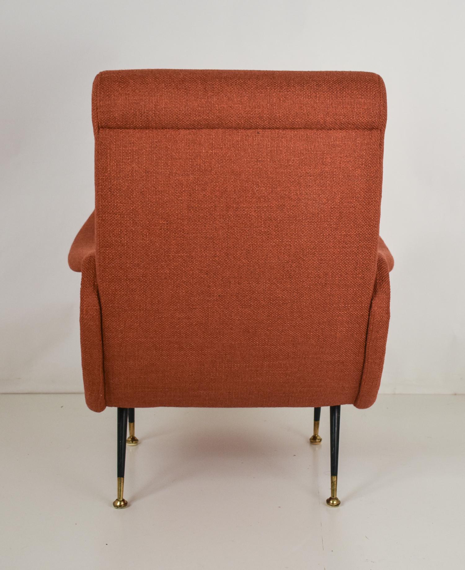 Metal Italian Midcentury Armchair in the Style of Marco Zanuso  , reupholstered 1950's