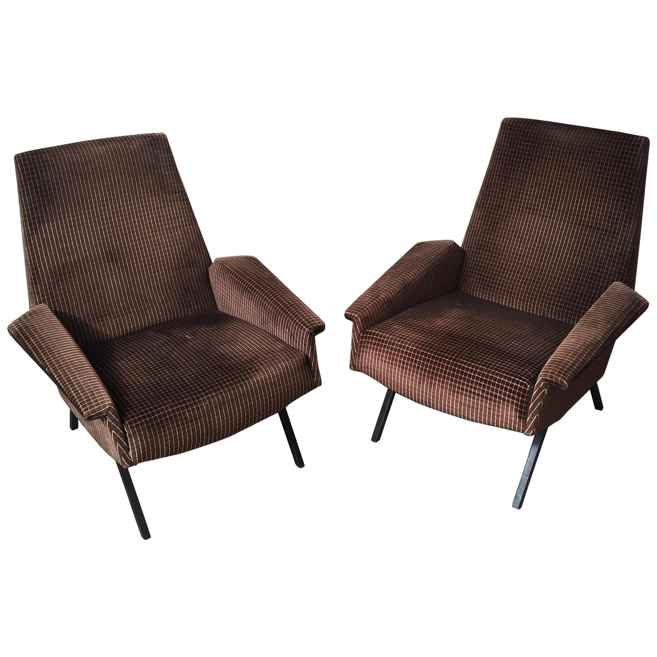 Italian Midcentury Armchair like "Lady Armchair" by Marco Zanuso in Brown, 1950s For Sale