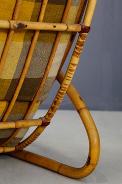 Italian Midcentury Armchairs in Bamboo and Fabric Plaid, 1950s