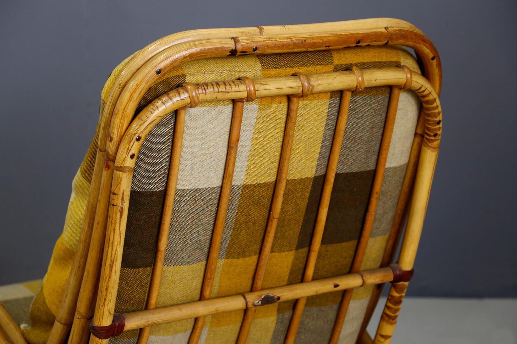 Mid-Century Modern Italian Midcentury Armchairs in Bamboo and Fabric Plaid, 1950s