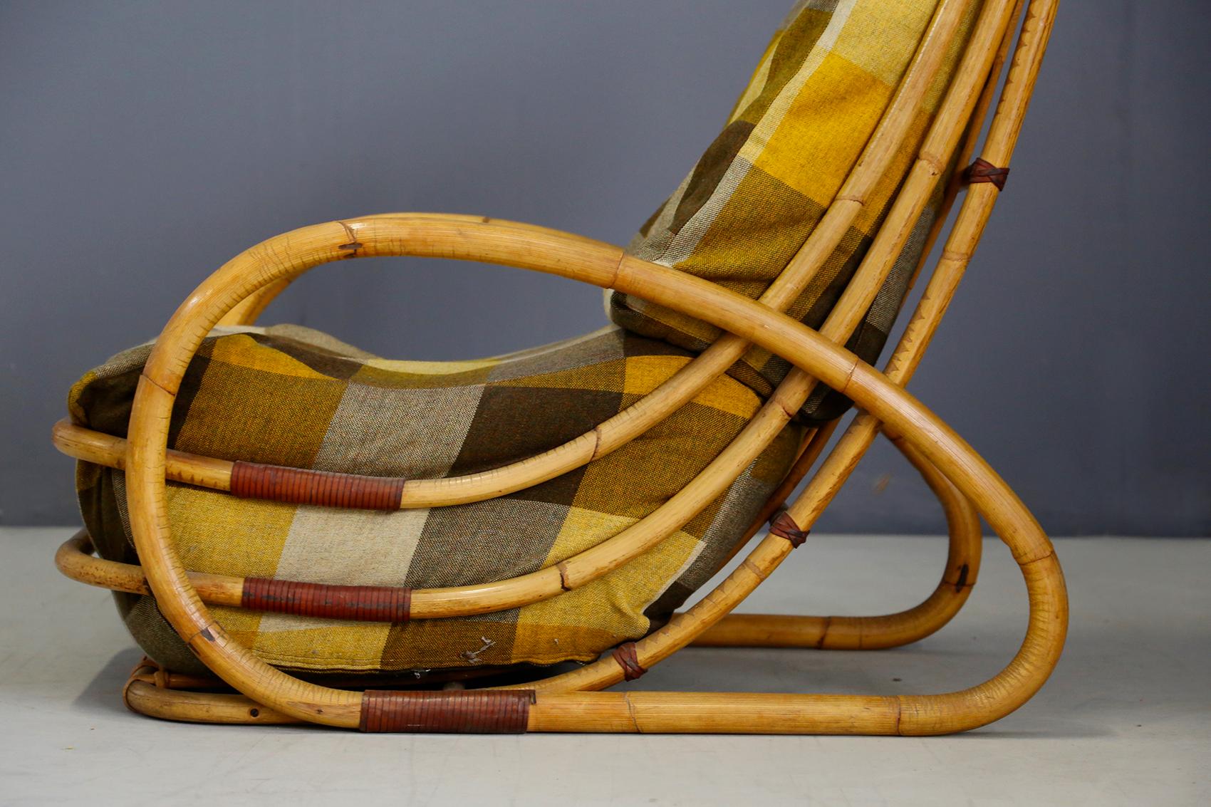 Mid-20th Century Italian Midcentury Armchairs in Bamboo and Fabric Plaid, 1950s