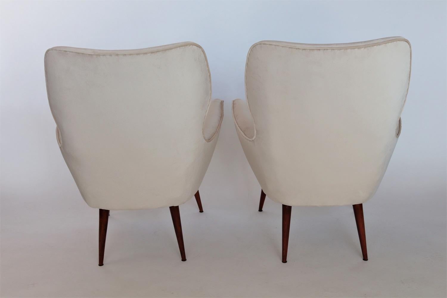 Italian Midcentury Armchairs in Mahogany and Velvet, 1950s 6