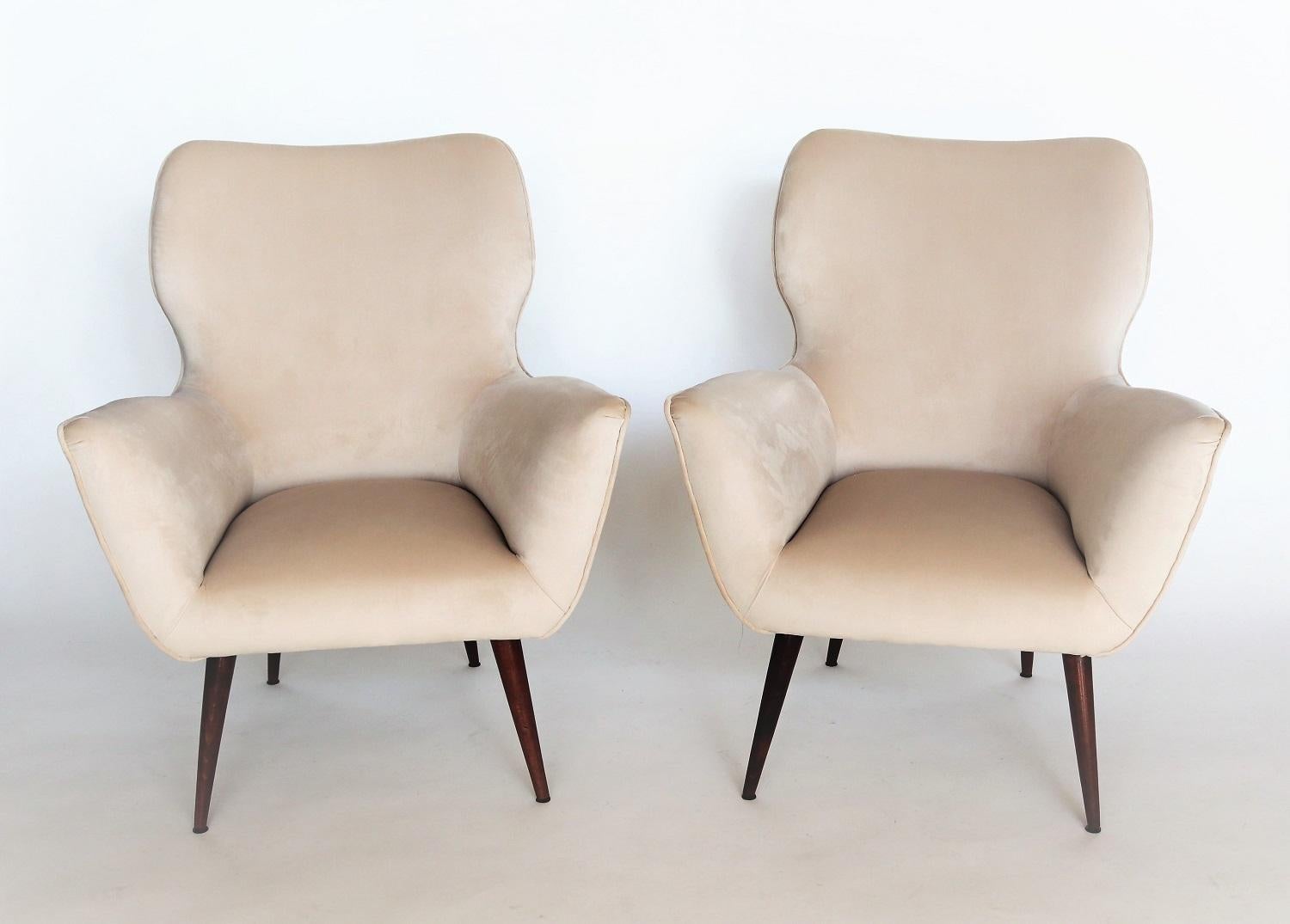 Italian Midcentury Armchairs in Mahogany and Velvet, 1950s 2