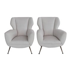 Italian Midcentury Armchairs in Off-White Velvet in Gigi Radice Style, 1950s
