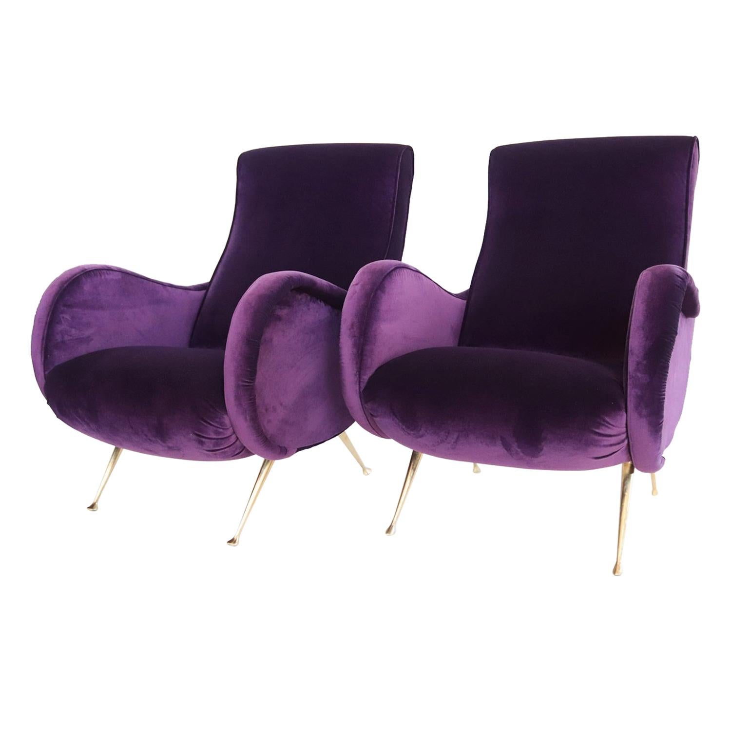 Italian Midcentury Armchairs in Purple 