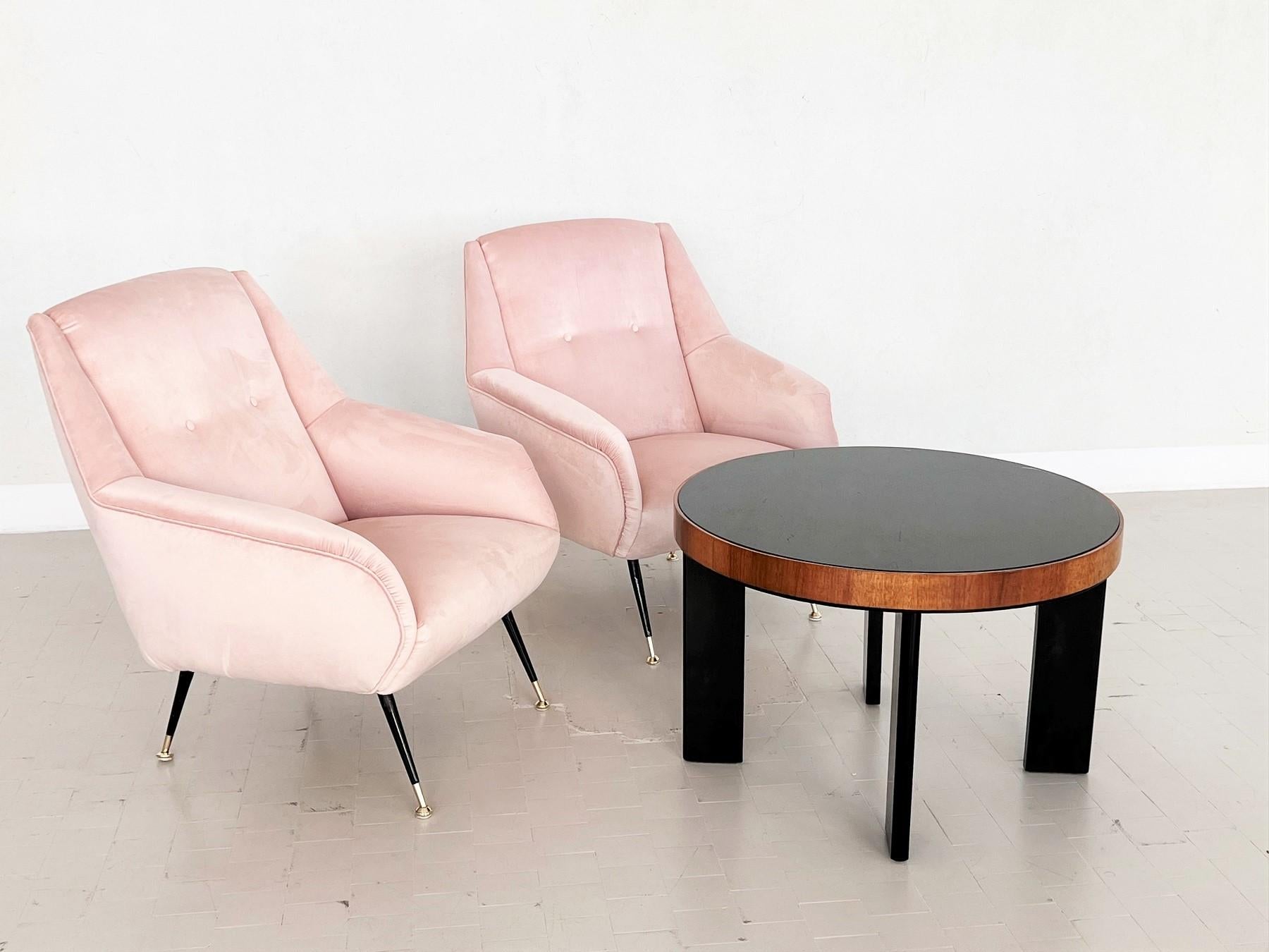 Italian Midcentury Armchairs in Soft Pink Velvet and Brass Tips, 1950s For Sale 11