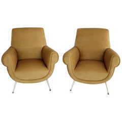 Italian Midcentury Armchairs in Velvet and Brass Feet by Gigi Radice, 1950s