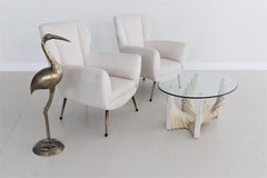 Italian Midcentury Armchairs in Off-White Velvet in Gigi Radice Style, 1950s