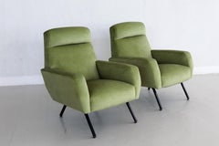 Italian Midcentury Armchairs Re-Upholstered in Green Velvet, 1960s