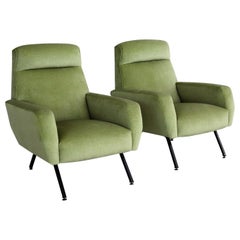 Italian Midcentury Armchairs Re-Upholstered in Green Velvet, 1960s