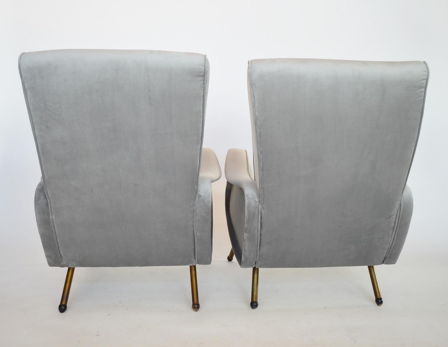 Italian Midcentury Armchairs Restored and Reupholstered in Grey Velvet, 1950s 6