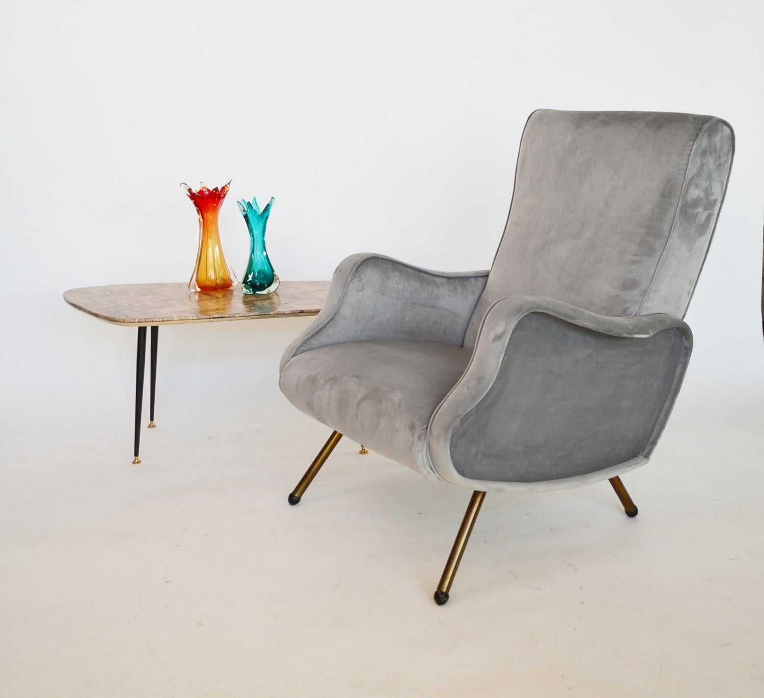 Italian Midcentury Armchairs Restored and Reupholstered in Grey Velvet, 1950s 7