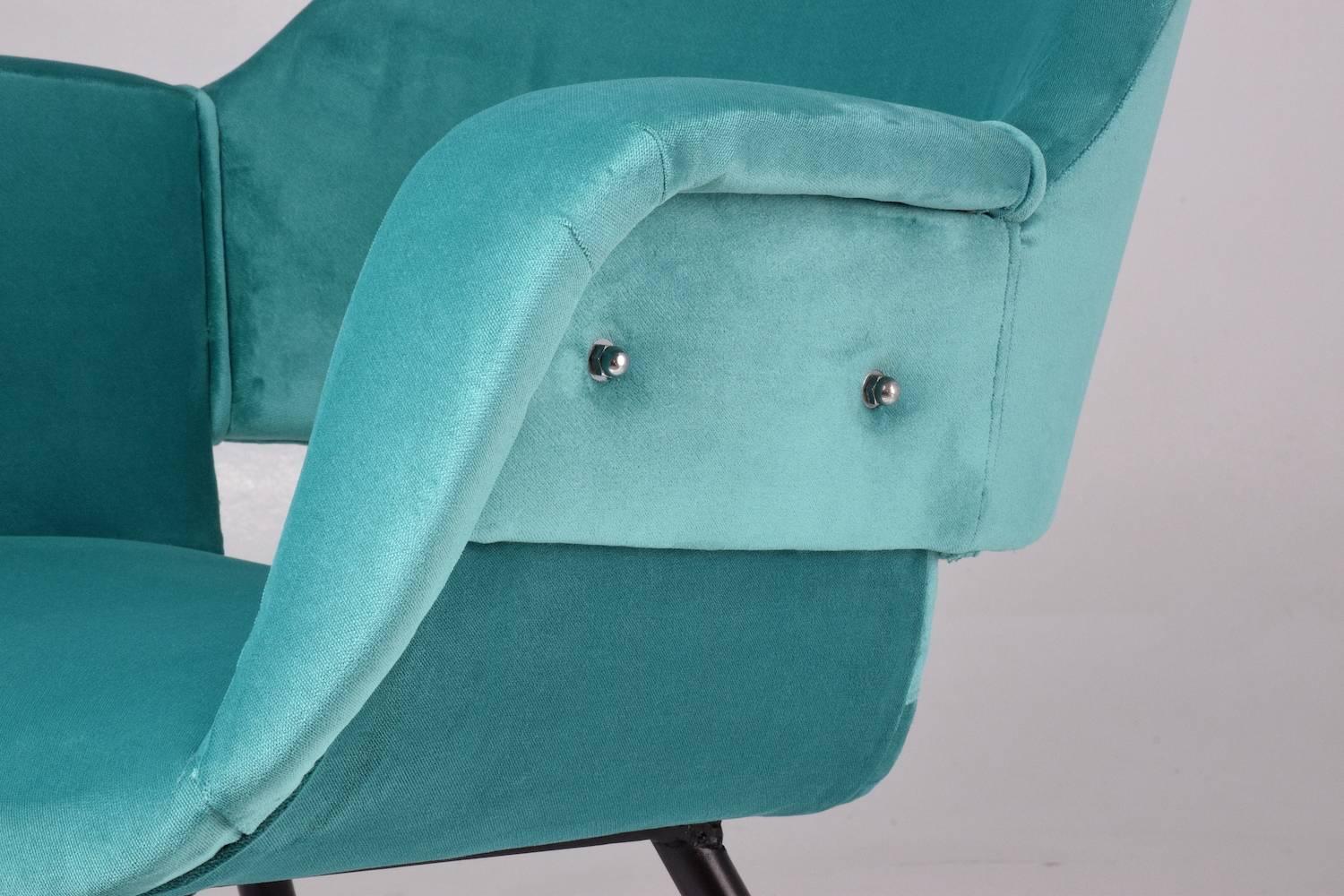 Pair of Italian Midcentury Velvet Steel Armchairs, 1950s 9