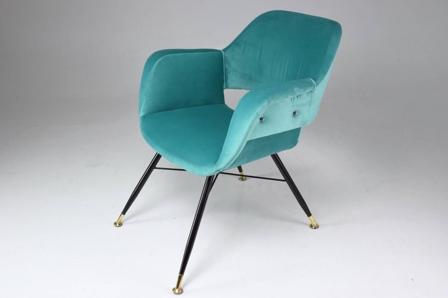 Pair of Italian Midcentury Velvet Steel Armchairs, 1950s 1