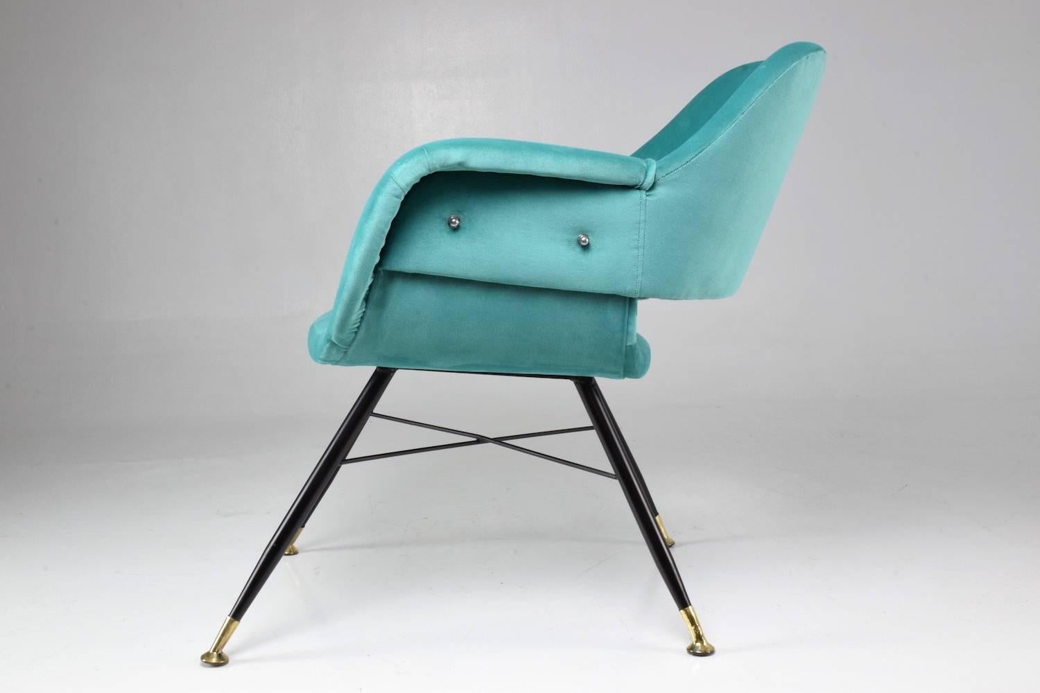 Pair of Italian Midcentury Velvet Steel Armchairs, 1950s 3