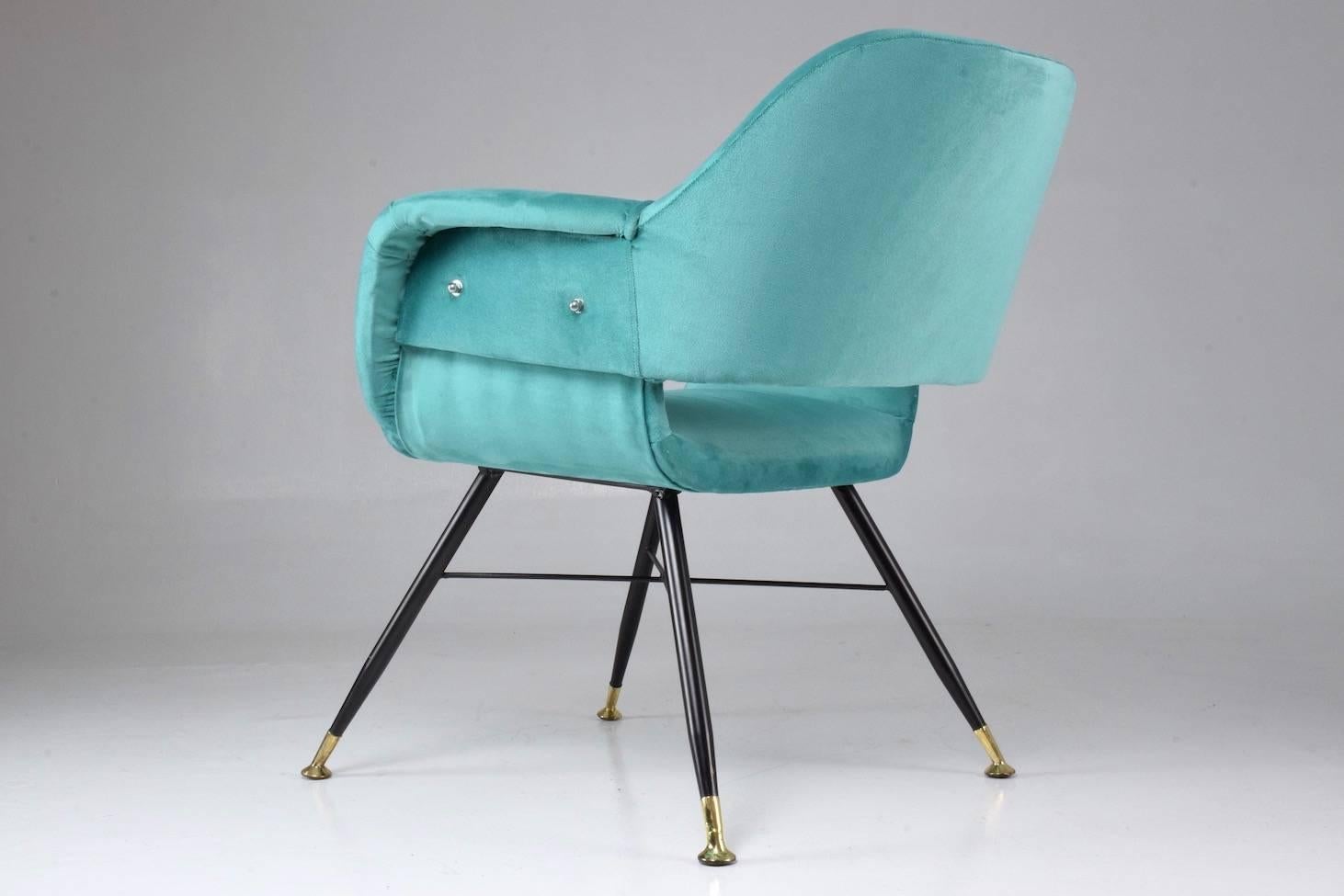 Pair of Italian Midcentury Velvet Steel Armchairs, 1950s 4