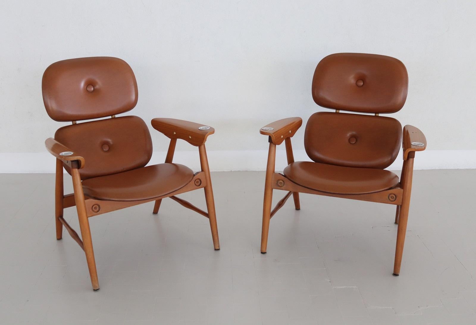 Mid-Century Modern Italian Midcentury Armchairs with Ashtrays by Poltronova, 1960s